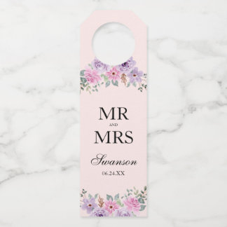 Etiqueta Para Garrafa Casamento Floral em Aquarela Rosa Elegante