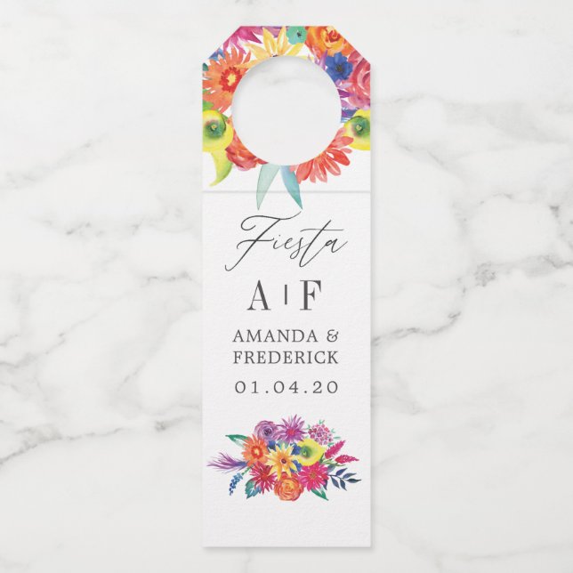 Etiqueta Para Garrafa Casamento Floral Fiesta Aquarela (Frente)