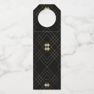 Etiqueta Para Garrafa Casamento Geométrico Deco Gatsby Dourado Negro Dia