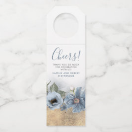 Etiqueta Para Garrafa Casamento Moderno Azul Poento e Dourado com Brilho