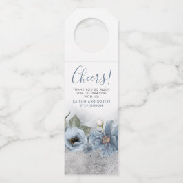 Etiqueta Para Garrafa Casamento Moderno Azul Poento e Prata com Brilho