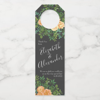 Etiqueta Para Garrafa Casamento Moderno Floral Pêssego Cinza Escuro