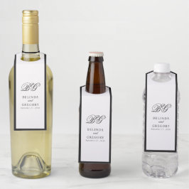 Etiqueta Para Garrafa Casamento Monograma Preto e Branco Minimalista Ele