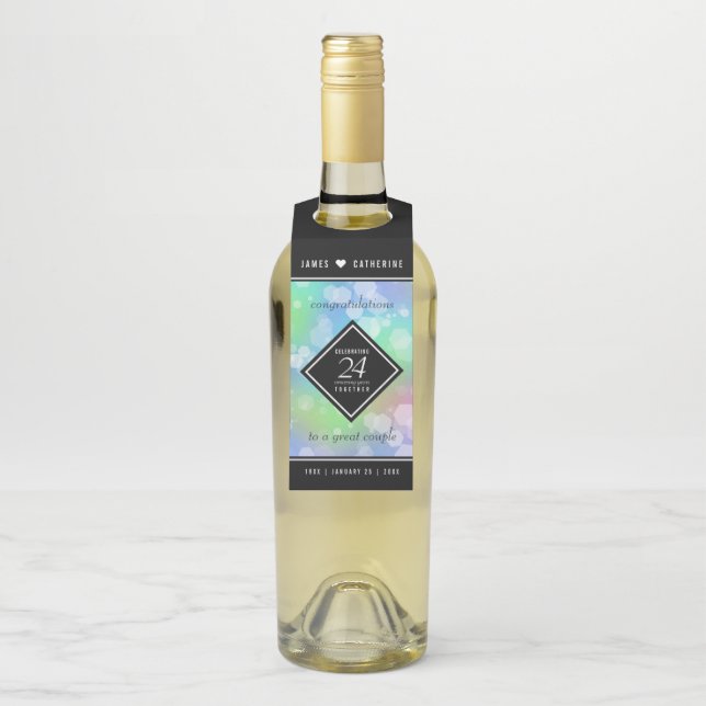 Etiqueta Para Garrafa Celebração do Aniversário de Casamento Opal 24 (Na garrafa)