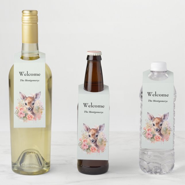 Etiqueta Para Garrafa Cervo Fofo Rodeado Por Rosas (In Situ)