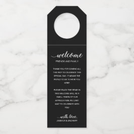 Etiqueta Para Garrafa Cesta de Presentes Preta Moderna Bem-vindo ao Casa