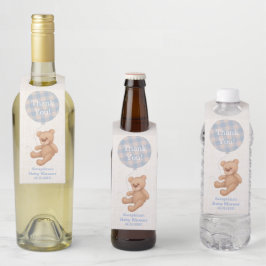 Etiqueta Para Garrafa Chá de fraldas Do Urso De Teddy Azul Muito Obrigad