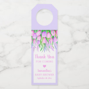 Etiqueta Para Garrafa Chá de fraldas Floral Lavanda Tulipas Vermelhidão