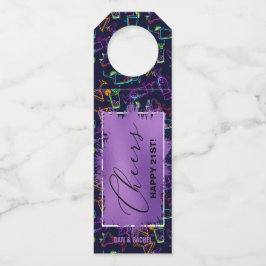Etiqueta Para Garrafa CHEERS Neon Coquetéis Aniversário de 21 anos