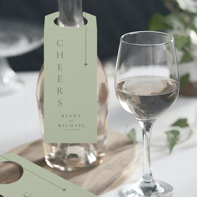 Etiqueta Para Garrafa Chic Minimal Wedding Cheers Sage Green ID1046 (Criador carregado)