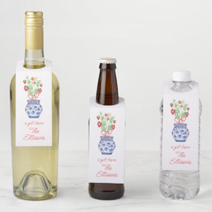 Etiqueta Para Garrafa Chinoiserie Vase de Morangos Vermelhos Personaliza