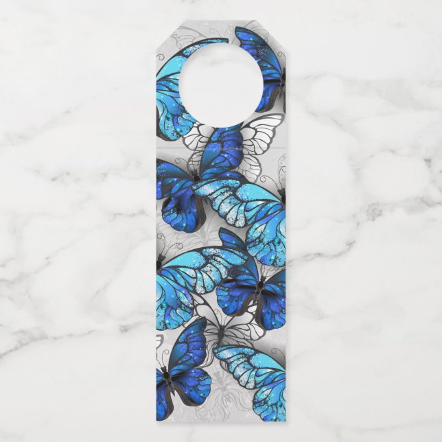 Etiqueta Para Garrafa Composição de Borboletas Brancas e Azuis (Frente)