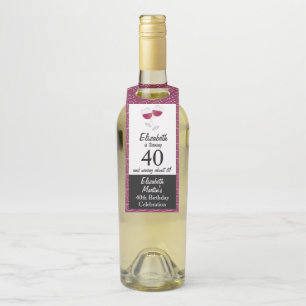 Etiqueta Para Garrafa Copos de Vinho Tinto Aniversário de 40 anos