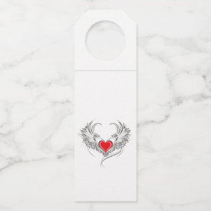 Etiqueta Para Garrafa Coração Anjo Vermelho com asas