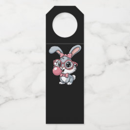 Etiqueta Para Garrafa Cute Bunny with Glasses Blowing Bubble Gum