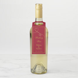 Etiqueta Para Garrafa Dois Corações Elegantes de Ouro | Casamento Vermel