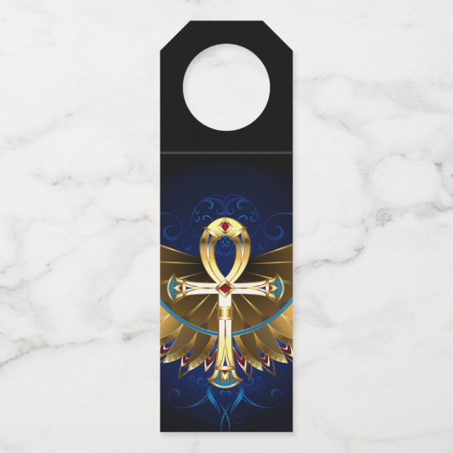 Etiqueta Para Garrafa Dourada Ankh com Asas (Frente)