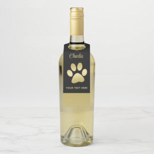 Etiqueta Para Garrafa Dourada pata de cão brilhante sobre fundo negro