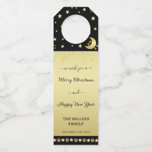 Etiqueta Para Garrafa Douradas estrelas brilhantes de Natal, patas em ou