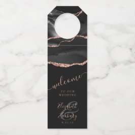 Etiqueta Para Garrafa Elegante Ágata Rosa Dourada Escura Casamento Bem-v