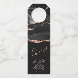 Etiqueta Para Garrafa Elegante Ágata Rosa Dourada Preto Casamento Parabé
