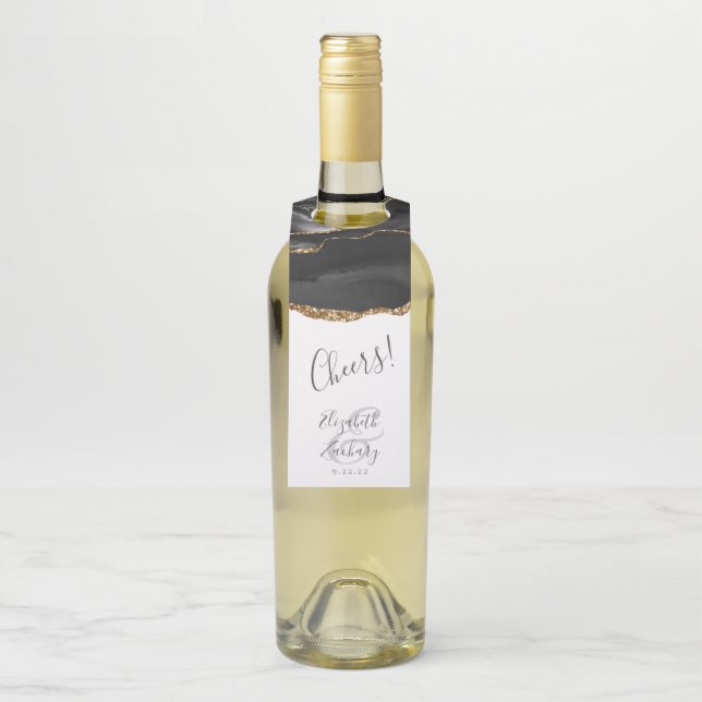 Etiqueta Para Garrafa Elegante Agate Dourado Casamento Saúde (Na garrafa)