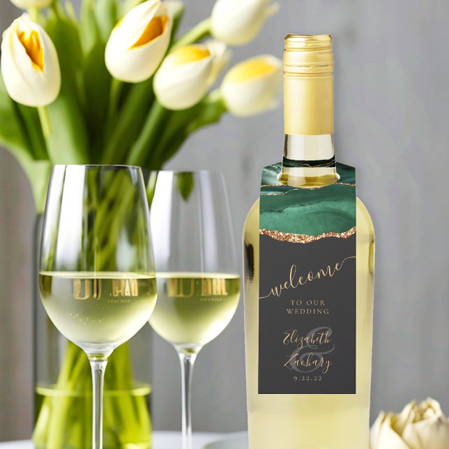 Etiqueta Para Garrafa Elegante Agate Emerald Green Bot Boas-vindas (Criador carregado)