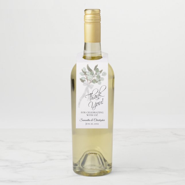 Etiqueta Para Garrafa Elegante Buquê de Eucalipto Aquarela Casamento (Na garrafa)