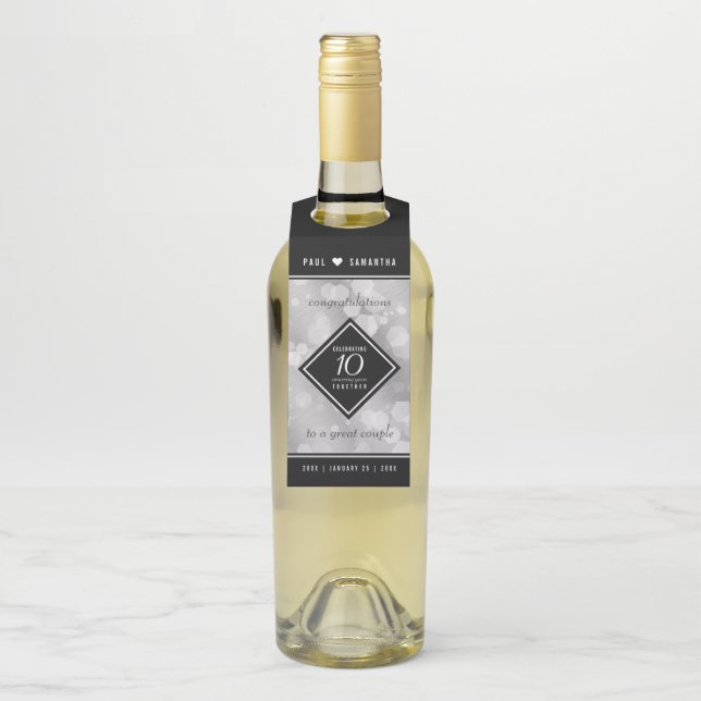 Etiqueta Para Garrafa Elegante Celebração do 10º Aniversário de Casament (Na garrafa)