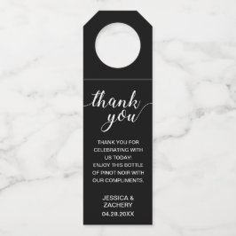 Etiqueta Para Garrafa Elegante Obrigado Casamento Branco no Preto