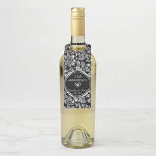 Etiqueta Para Garrafa Elegante Silver Damask