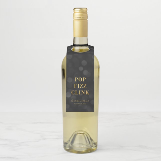 Etiqueta Para Garrafa Faux Dourado Pop Fizz Clink Dark Bokeh (Na garrafa)