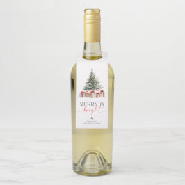 Etiqueta Para Garrafa Feliz da árvore de Natal e presente brilhante