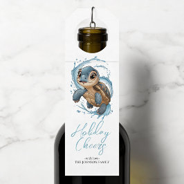 Etiqueta Para Garrafa Feriado de Natal de Tartaruga do Mar Cento