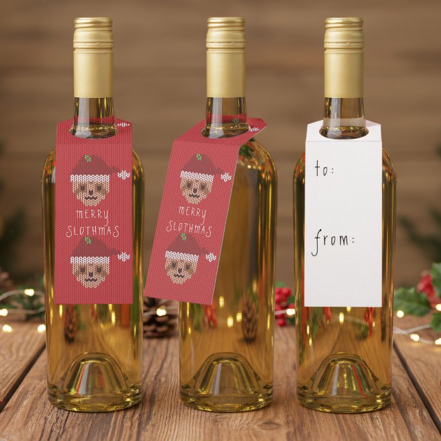 Etiqueta Para Garrafa Feriado de Natal Red Sloth (Merry Slothmas! Perfect bottle tag to attach to your wine)