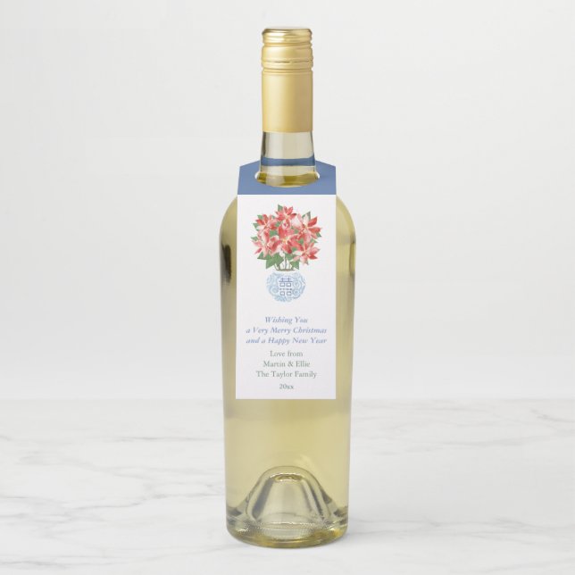 Etiqueta Para Garrafa Feriados felizes Verdes Vermelhos da Poinsettia Wa (Na garrafa)