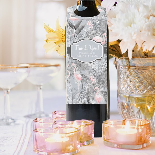 Etiqueta Para Garrafa Flamingo Orchid Pattern Tropical ID868 (Wine Bottle In Situ)
