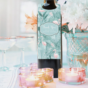 Etiqueta Para Garrafa Flamingo Orchid Tropical Pattern Teal ID868