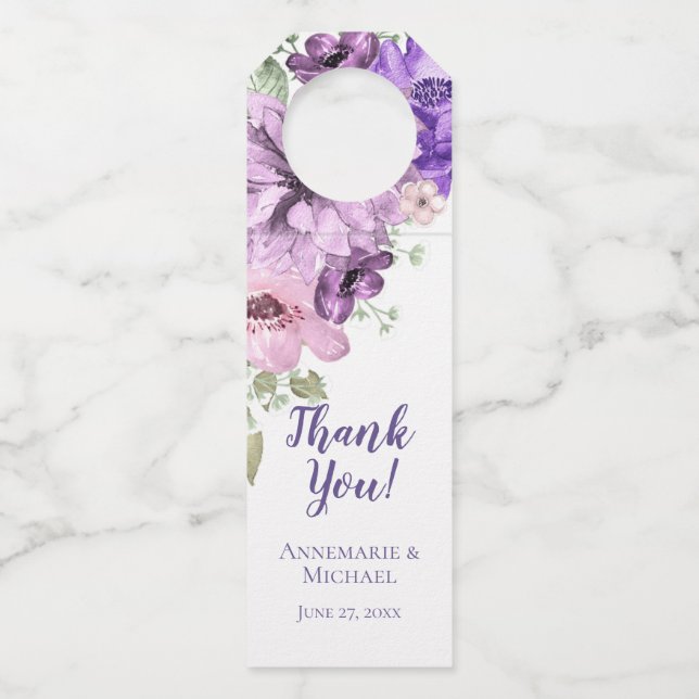 Etiqueta Para Garrafa Floral de Aquarela Puro Ultra Violeta (Frente)