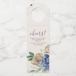 Etiqueta Para Garrafa Flores de Aquarela em Azul Desbotado e Marfim