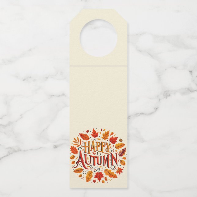 Etiqueta Para Garrafa folhas clássicas & Outono Feliz  (Frente)
