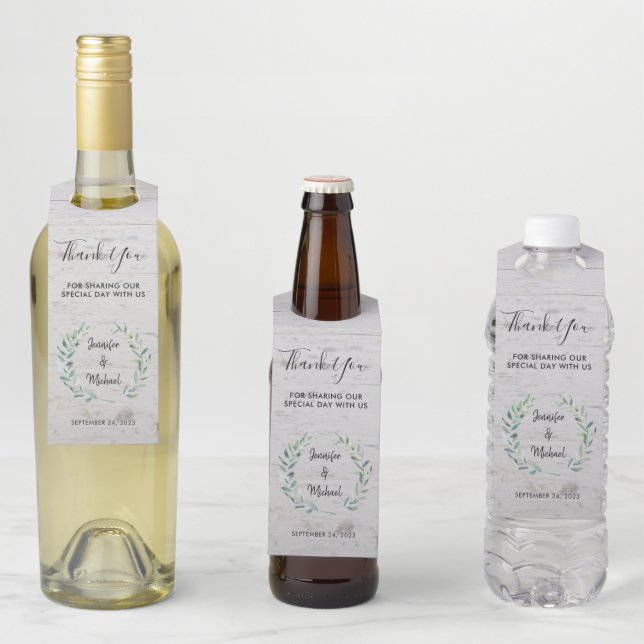 Etiqueta Para Garrafa Folhas de aquarela madeira rústica Casamento Obrig (In Situ)