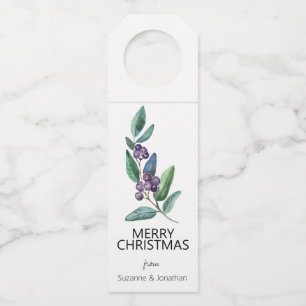 Etiqueta Para Garrafa Folhas de Mirtilo Azul Aquarela Natal