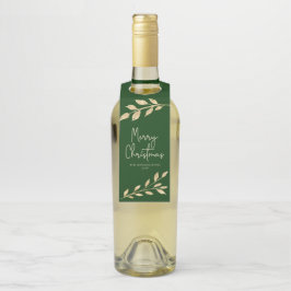 Etiqueta Para Garrafa Folhas Douradas do Natal Moderno em Floresta Verde