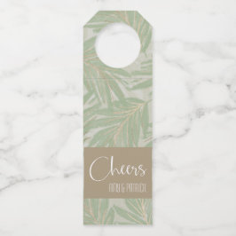 Etiqueta Para Garrafa Folhas Douradas e verdes tropicais em Sage