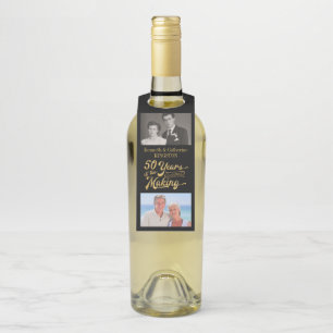 Etiqueta Para Garrafa Fotos do 50º Aniversário em Preto e Dourado: Então