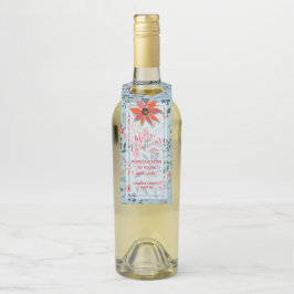 Etiqueta Para Garrafa Frutas de Poinsettia Folhas Feriado Natal