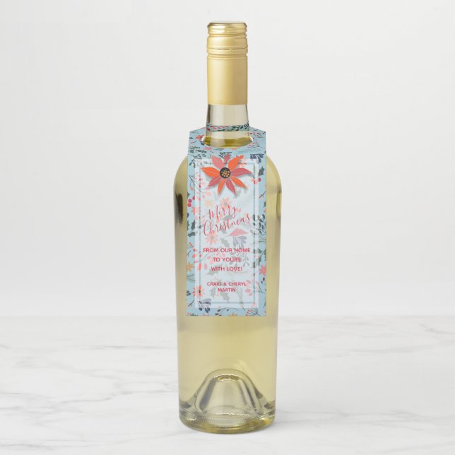 Etiqueta Para Garrafa Frutas de Poinsettia Folhas Feriado Natal (Na garrafa)