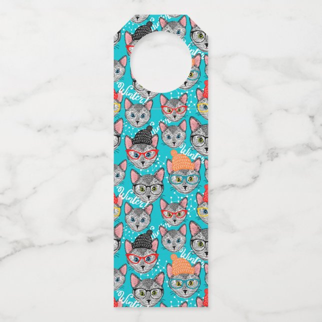 Etiqueta Para Garrafa Gato no chapéu (Frente)