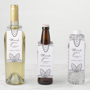 Etiqueta Para Garrafa Moderno floral preto e branco minimalista